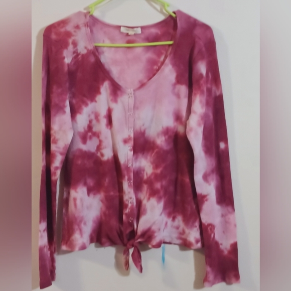 NWOT Ultra Flirt Tie Dye Twist Hem L/S Henley Thermal Style Top, Size XL - Picture 6 of 12